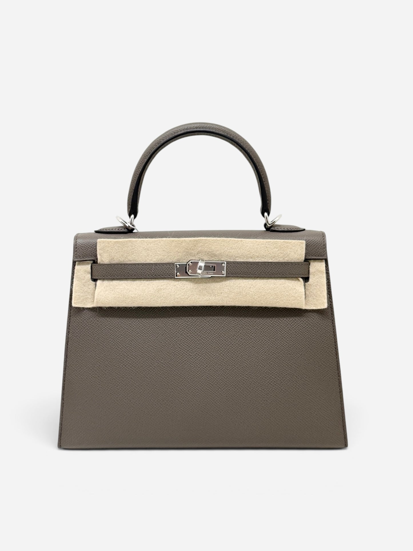 Hermes Kelly 25 Gris Etain Epsom PHW